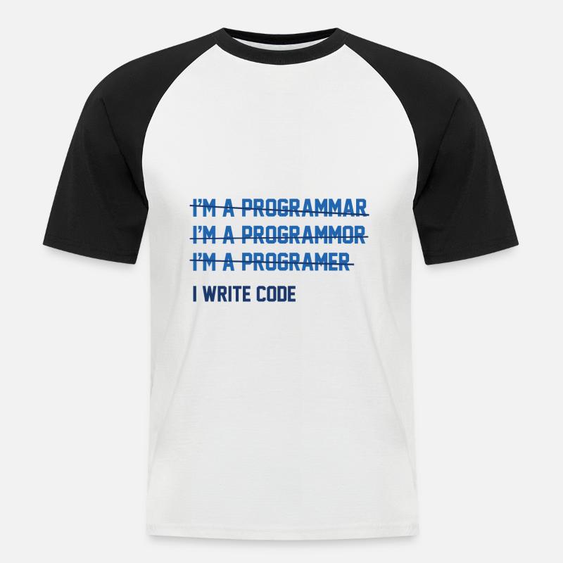 Ich schreibe Code - Männer Baseball-T-Shirt - Weiß/Schwarz