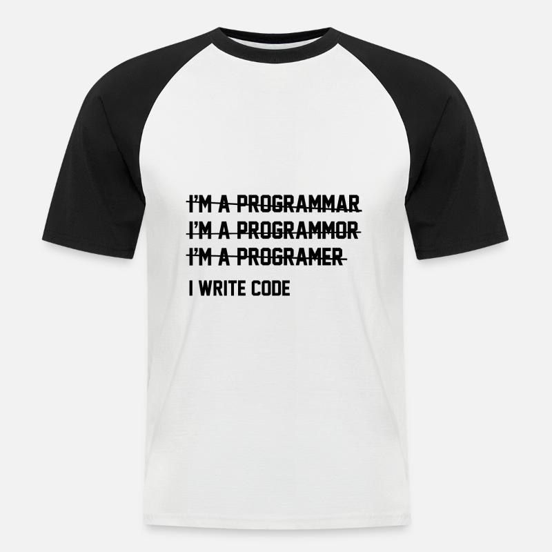 Ich schreibe Code - Männer Baseball-T-Shirt - Weiß/Schwarz