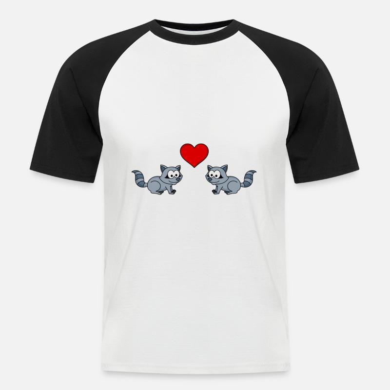 Waschbär Comic Paar liebe - Männer Baseball-T-Shirt - Weiß/Schwarz