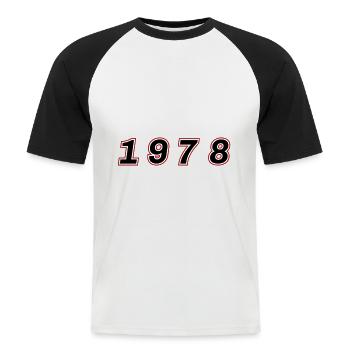 Numéro de l’année 1978 - T-shirt baseball manches courtes Homme - blanc/noir - Devant - Nik (191cm)