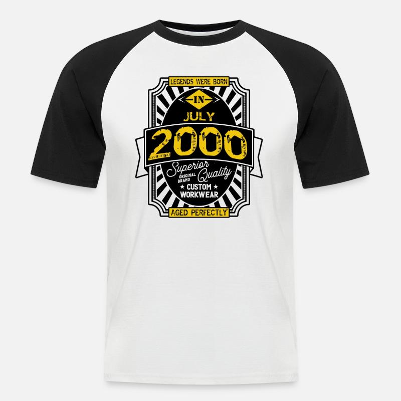 2000 JULI - Männer Baseball-T-Shirt - Weiß/Schwarz