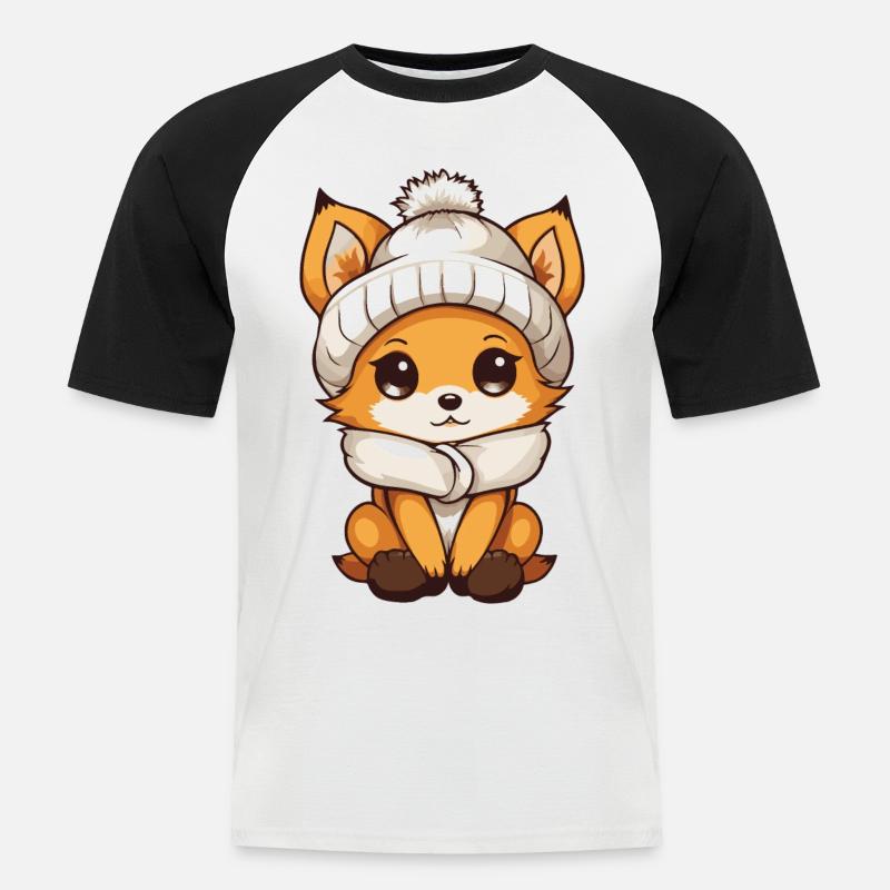 Fuchs Winter Comic - Männer Baseball-T-Shirt - Weiß/Schwarz