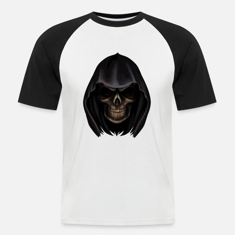 Sensenmann Kopf - Männer Baseball-T-Shirt - Weiß/Schwarz