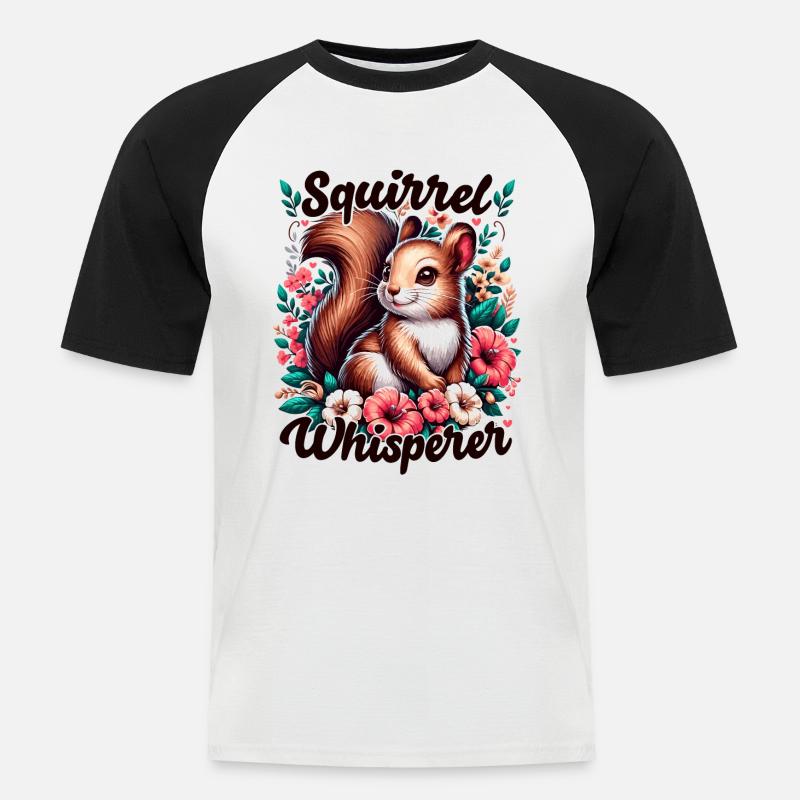 Eichhörnchenflüsterer Blumen Eichhörnchen Liebhaber - Männer Baseball-T-Shirt - Weiß/Schwarz