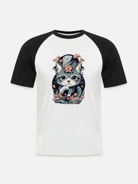süßes Kawaii Kätzchen Japan - Männer Baseball-T-Shirt - Weiß/Schwarz
