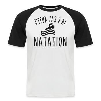 Natation je peux pas j'ai natation nageur - T-shirt baseball manches courtes Homme - blanc/noir - Devant - Nik (191cm)