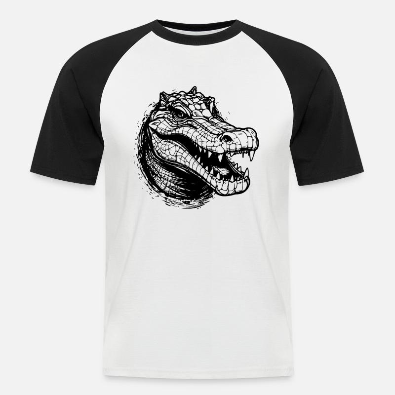 Krokodil - Männer Baseball-T-Shirt - Weiß/Schwarz