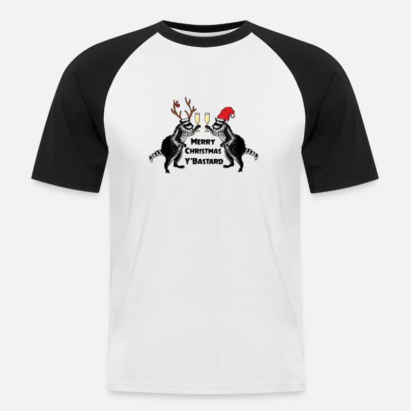 Weihnachts-Waschbären - Männer Baseball-T-Shirt - Weiß/Schwarz