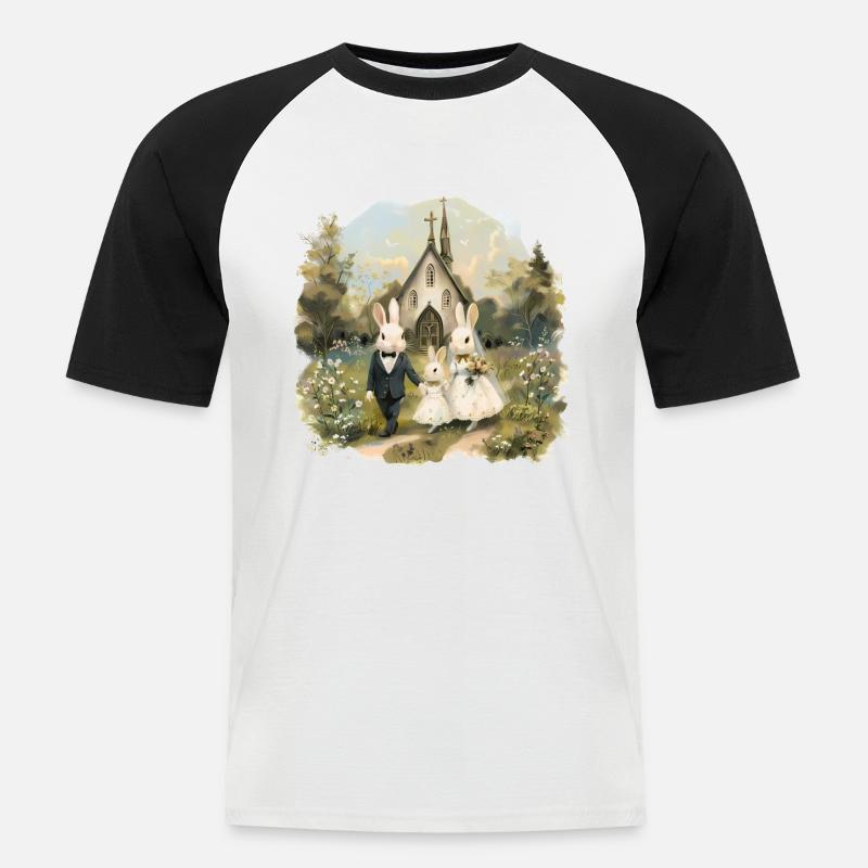 Osterhochzeit der Hasen - Männer Baseball-T-Shirt - Weiß/Schwarz