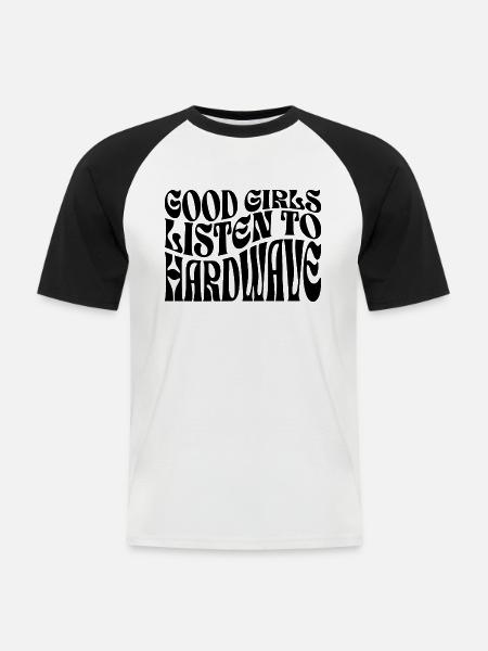 Mädchen hören Hardwave-Musik - Männer Baseball-T-Shirt - Weiß/Schwarz