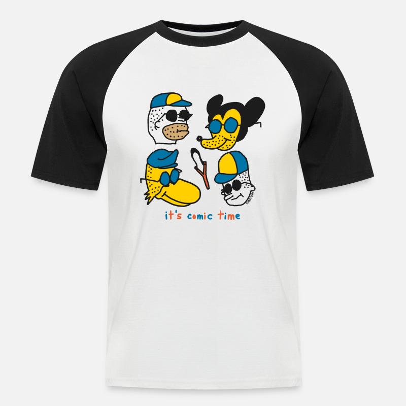 It´s Comic Time by Cheslo - Männer Baseball-T-Shirt - Weiß/Schwarz
