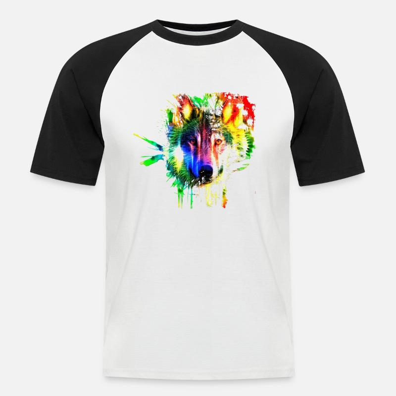 Wolf Splash Modern - Männer Baseball-T-Shirt - Weiß/Schwarz