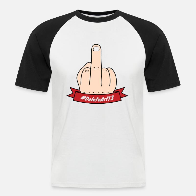 Delete Article 13 - Mittelfinger - #Art13 - Männer Baseball-T-Shirt - Weiß/Schwarz