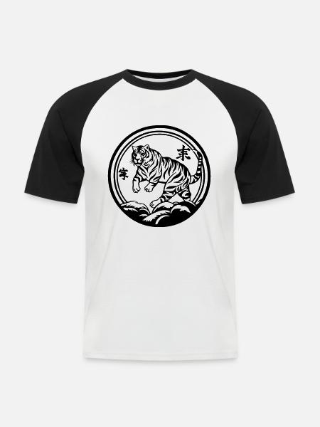 Tiger China - Männer Baseball-T-Shirt - Weiß/Schwarz