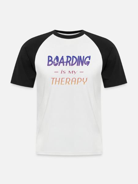boarding is my therapy - Männer Baseball-T-Shirt - Weiß/Schwarz