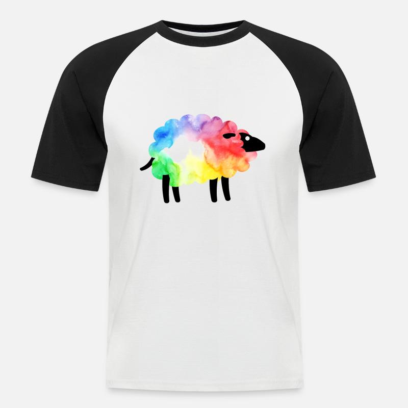 Regenbogen-Schaf - Männer Baseball-T-Shirt - Weiß/Schwarz