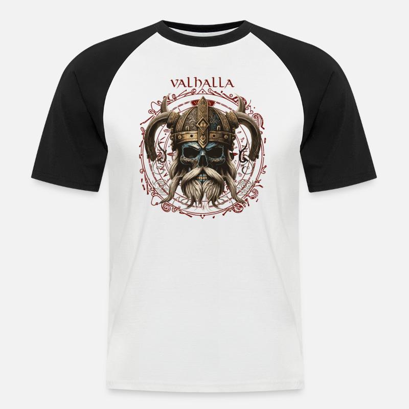 Viking Valhalla Skull - Männer Baseball-T-Shirt - Weiß/Schwarz