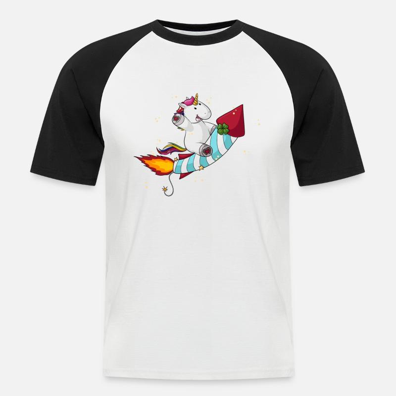 Comic Raketen Einhorn - Männer Baseball-T-Shirt - Weiß/Schwarz