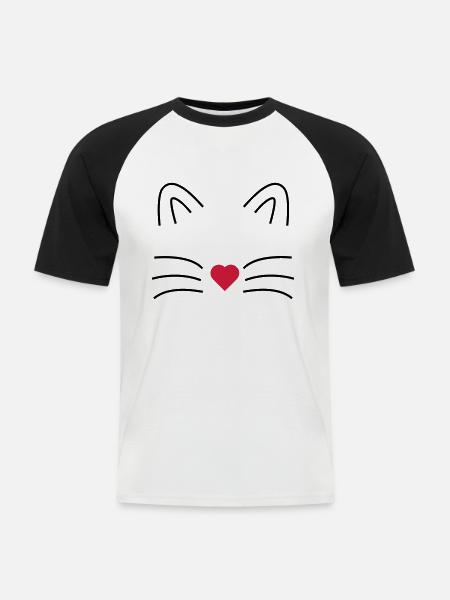 Chat - T-shirt baseball manches courtes Homme - blanc/noir