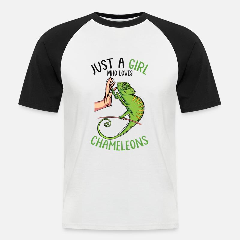 Chameleon Mädchen - Männer Baseball-T-Shirt - Weiß/Schwarz