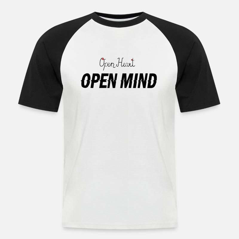 Open heart -Open mind - Männer Baseball-T-Shirt - Weiß/Schwarz