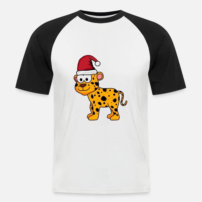 Leopard Comic Weihnachten - Männer Baseball-T-Shirt - Weiß/Schwarz