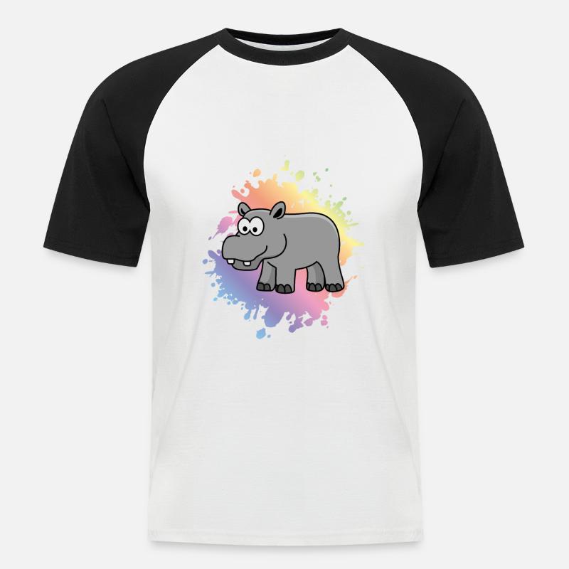 Nilpferd Comic Tier - Männer Baseball-T-Shirt - Weiß/Schwarz