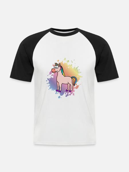 Einhorn Comic Tier - Männer Baseball-T-Shirt - Weiß/Schwarz