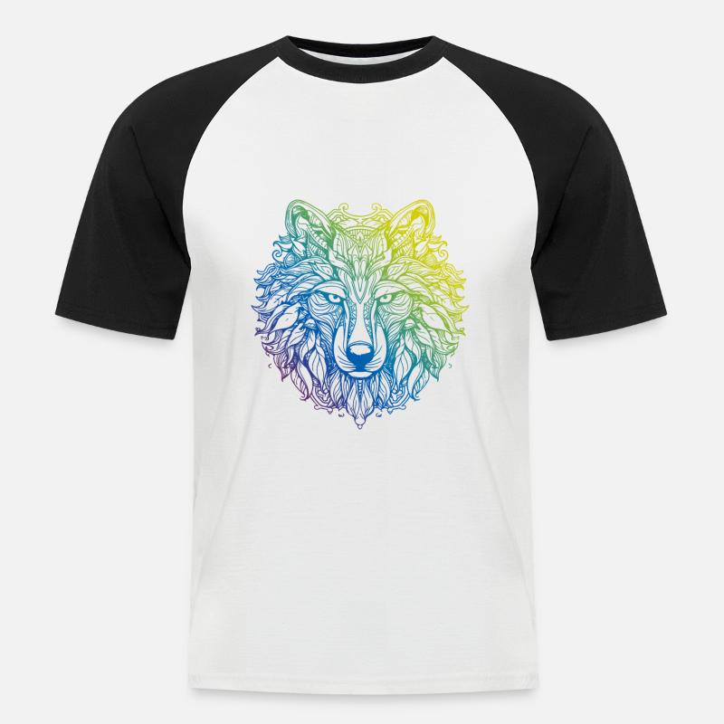 Wolf Mandala Boho - Men's Baseball T-Shirt - white/black