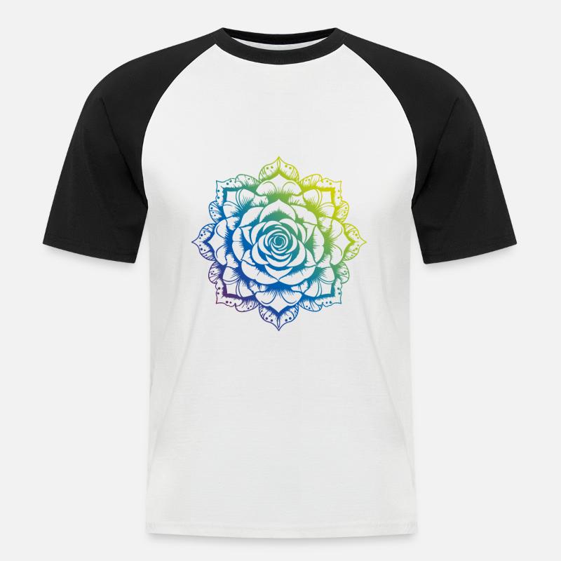 Rose Mandala Boho - Männer Baseball-T-Shirt - Weiß/Schwarz