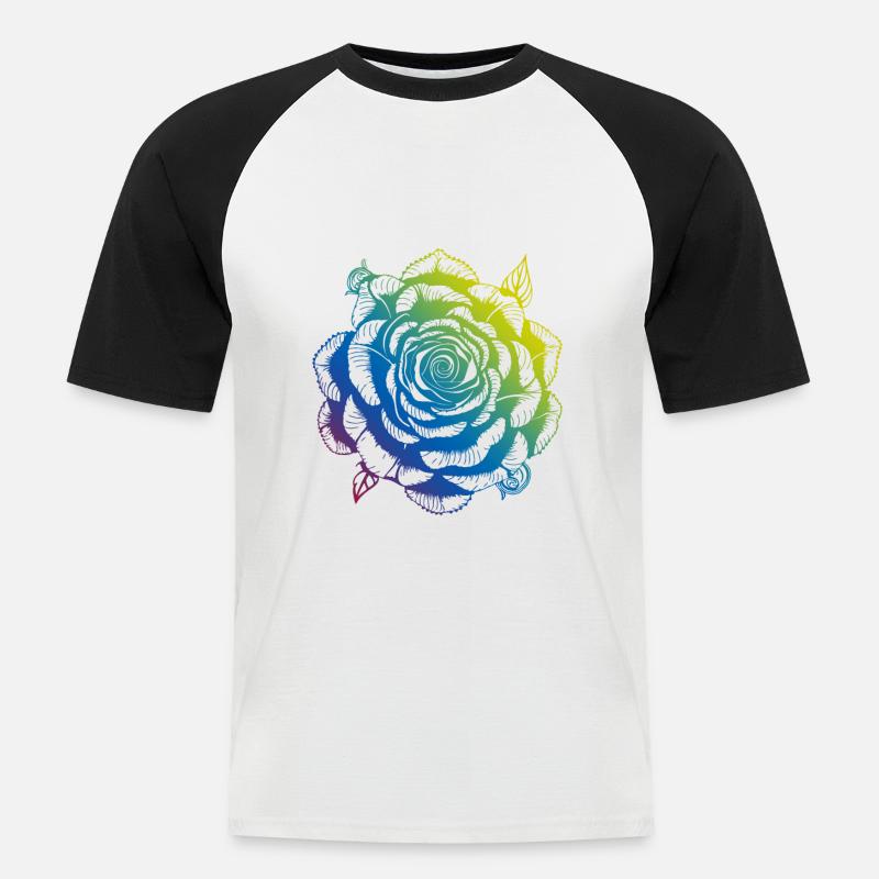 Rose Mandala Boho - Männer Baseball-T-Shirt - Weiß/Schwarz