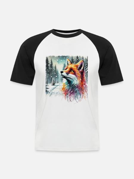 Aquarell Fuchs, Fuchs, Winter Hintergrund - Männer Baseball-T-Shirt - Weiß/Schwarz