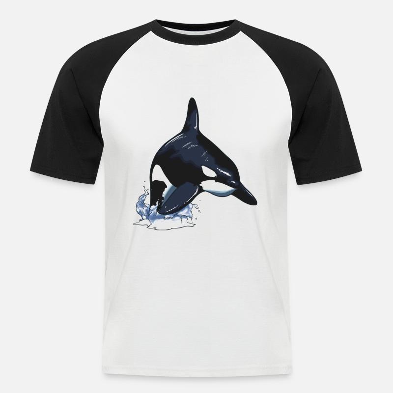 Orca Killerwal Schwertwal Sprung - Männer Baseball-T-Shirt - Weiß/Schwarz