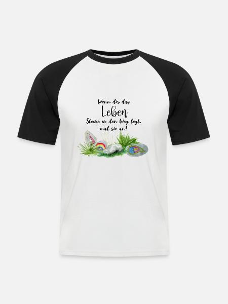 Wenn das Leben Steine in den Weg legt, mal sie an - Männer Baseball-T-Shirt - Weiß/Schwarz