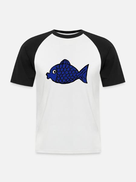 Blauer Fisch - Männer Baseball-T-Shirt - Weiß/Schwarz