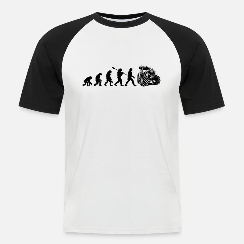 Evolution des Traktors - Männer Baseball-T-Shirt - Weiß/Schwarz