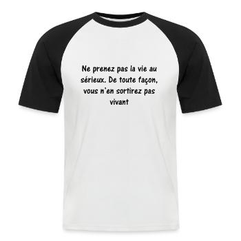 citation humour - T-shirt baseball manches courtes Homme - blanc/noir - Devant - Nik (191cm)