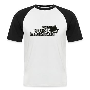 ON A MISSION FROM GOD - Männer Baseball-T-Shirt - Weiß/Schwarz - Vorne - Nik (191cm)
