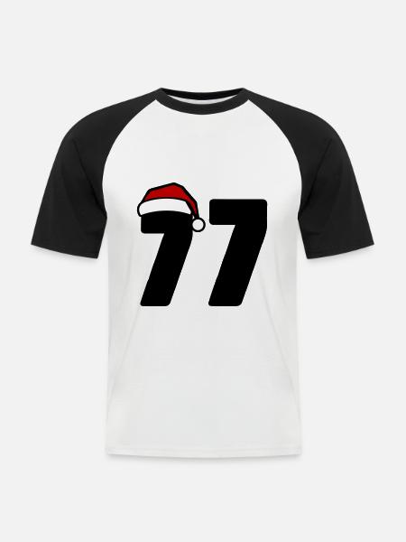 77 Numéro Noël - T-shirt baseball manches courtes Homme - blanc/noir