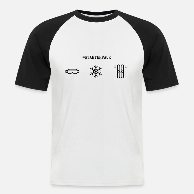 Starterpack Skifahrer - Männer Baseball-T-Shirt - Weiß/Schwarz