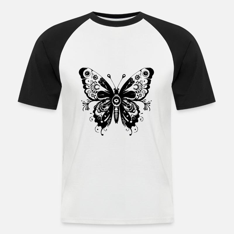 Schmetterling Mandala Boho - Männer Baseball-T-Shirt - Weiß/Schwarz