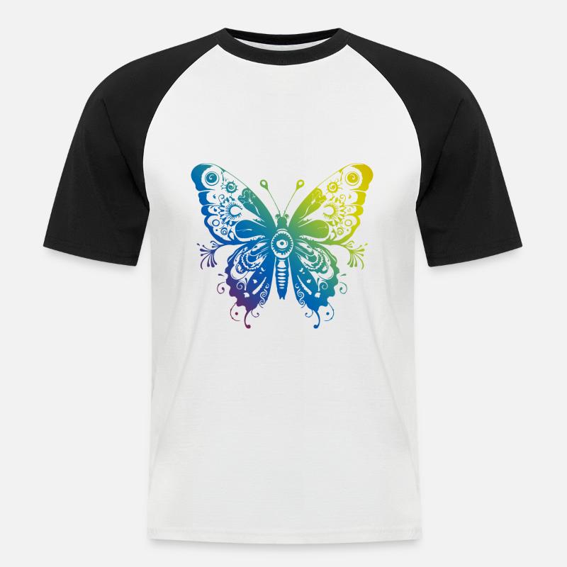 Schmetterling Mandala Boho - Männer Baseball-T-Shirt - Weiß/Schwarz