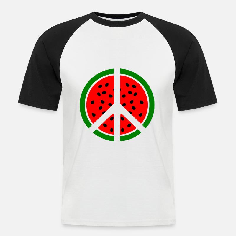 Wassermelone peace symbol - Männer Baseball-T-Shirt - Weiß/Schwarz