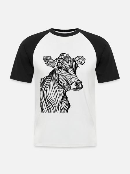 Art Lines #cow - Männer Baseball-T-Shirt - Weiß/Schwarz