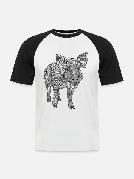 Lignes art cochon #pig - T-shirt baseball manches courtes Homme - blanc/noir