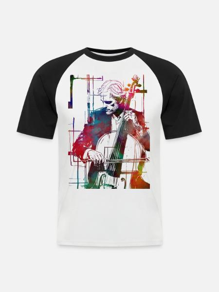 Doubble-Bass-Musikkunst - Männer Baseball-T-Shirt - Weiß/Schwarz