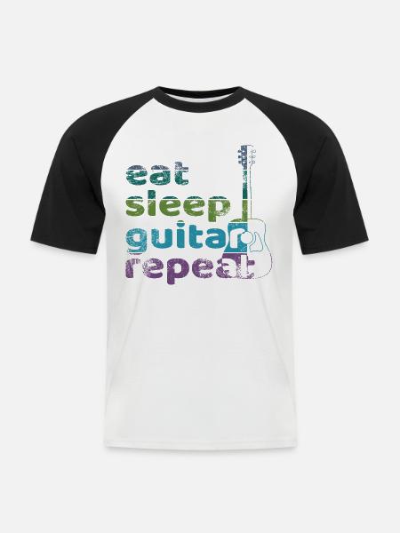 Eat Sleep Guitar Repeat - Männer Baseball-T-Shirt - Weiß/Schwarz