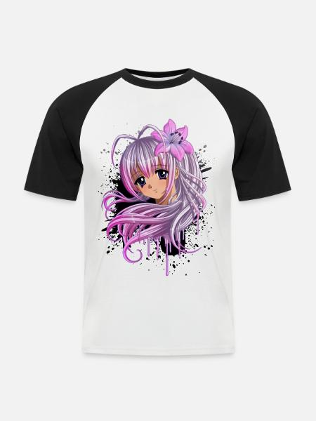 Nettes Anime Girl - Männer Baseball-T-Shirt - Weiß/Schwarz