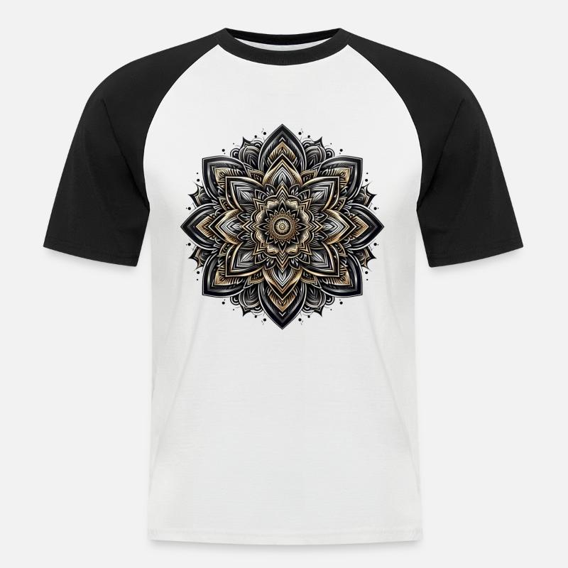 Mandala Harmony middle - Männer Baseball-T-Shirt - Weiß/Schwarz