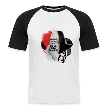 portrait "there are no sides, only players" - Men's Baseball T-Shirt - white/black - Front - Nik (191cm)